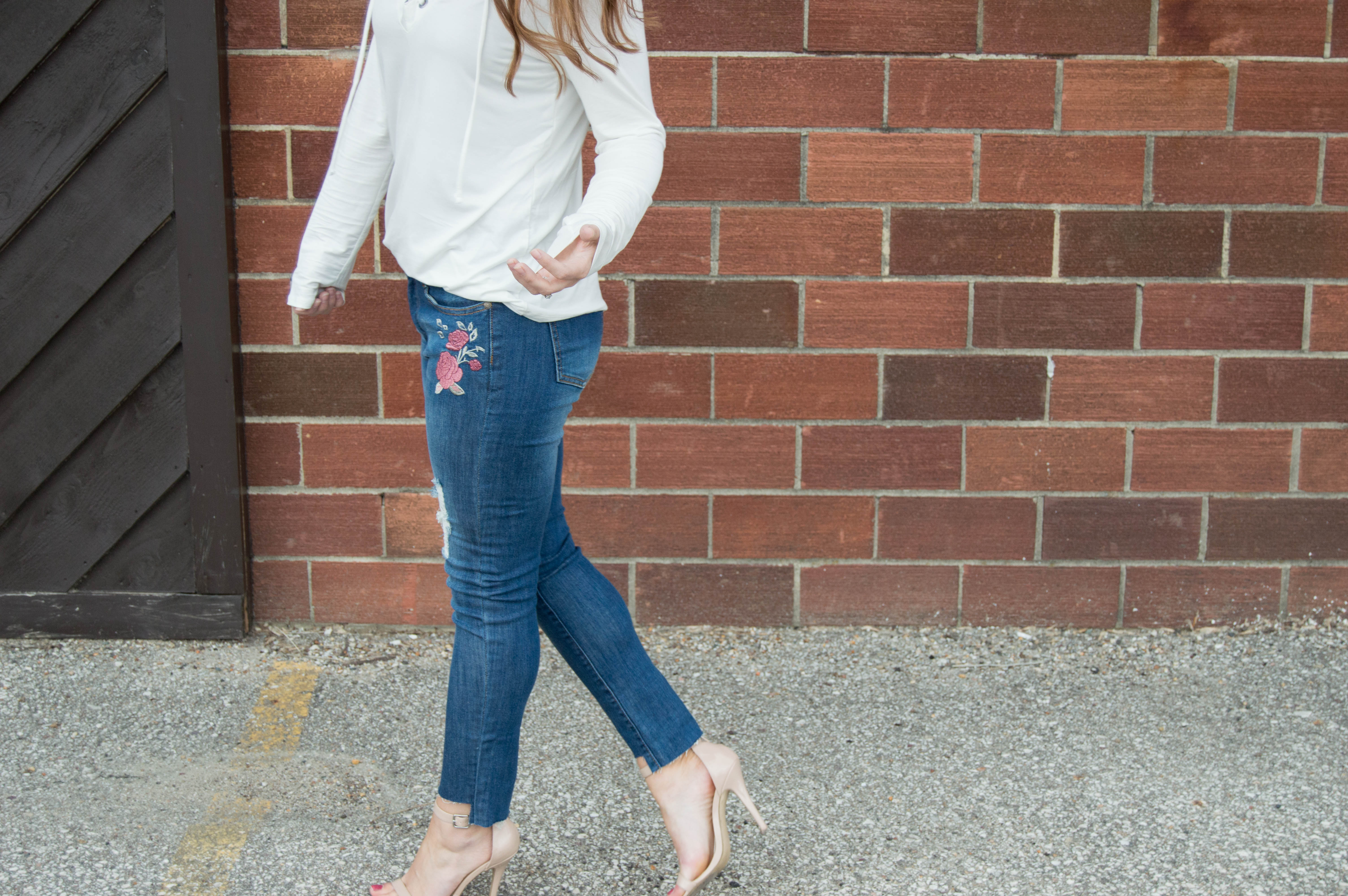 Embroidered Jeans + Lace Up Top - LuLus