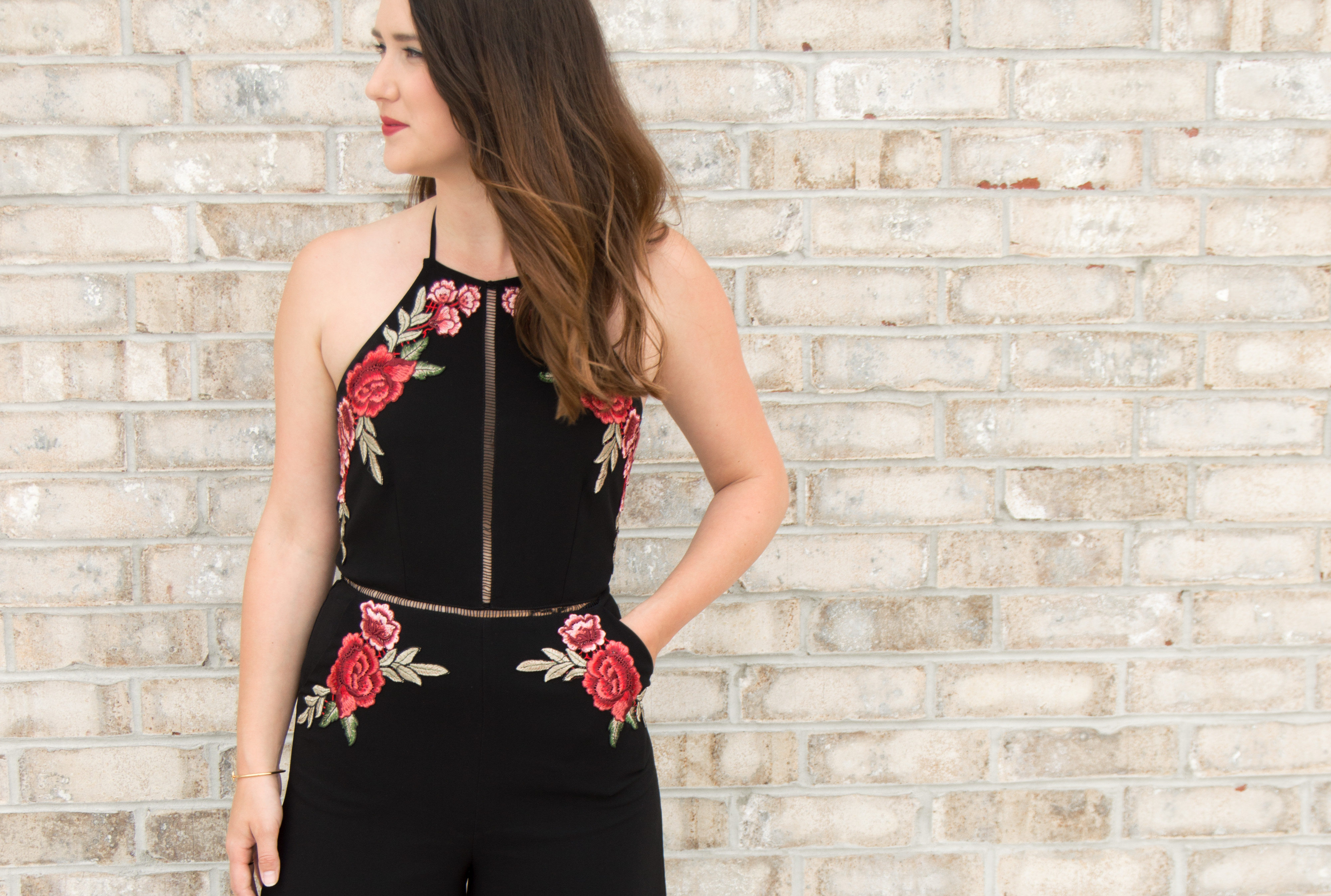 Gianni Bini Floral Embroidered Jumpsuit