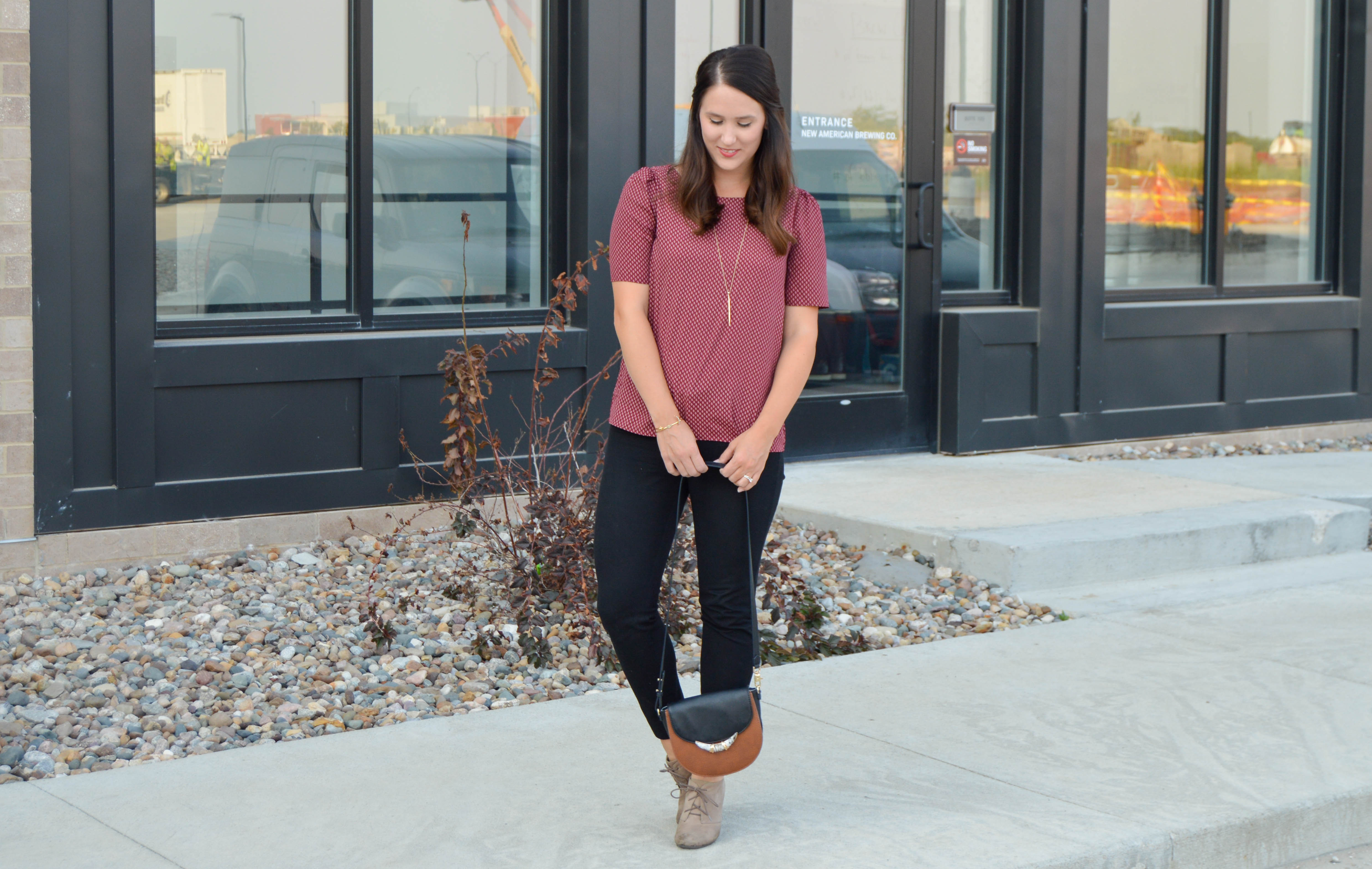 H&M burgundy printed top