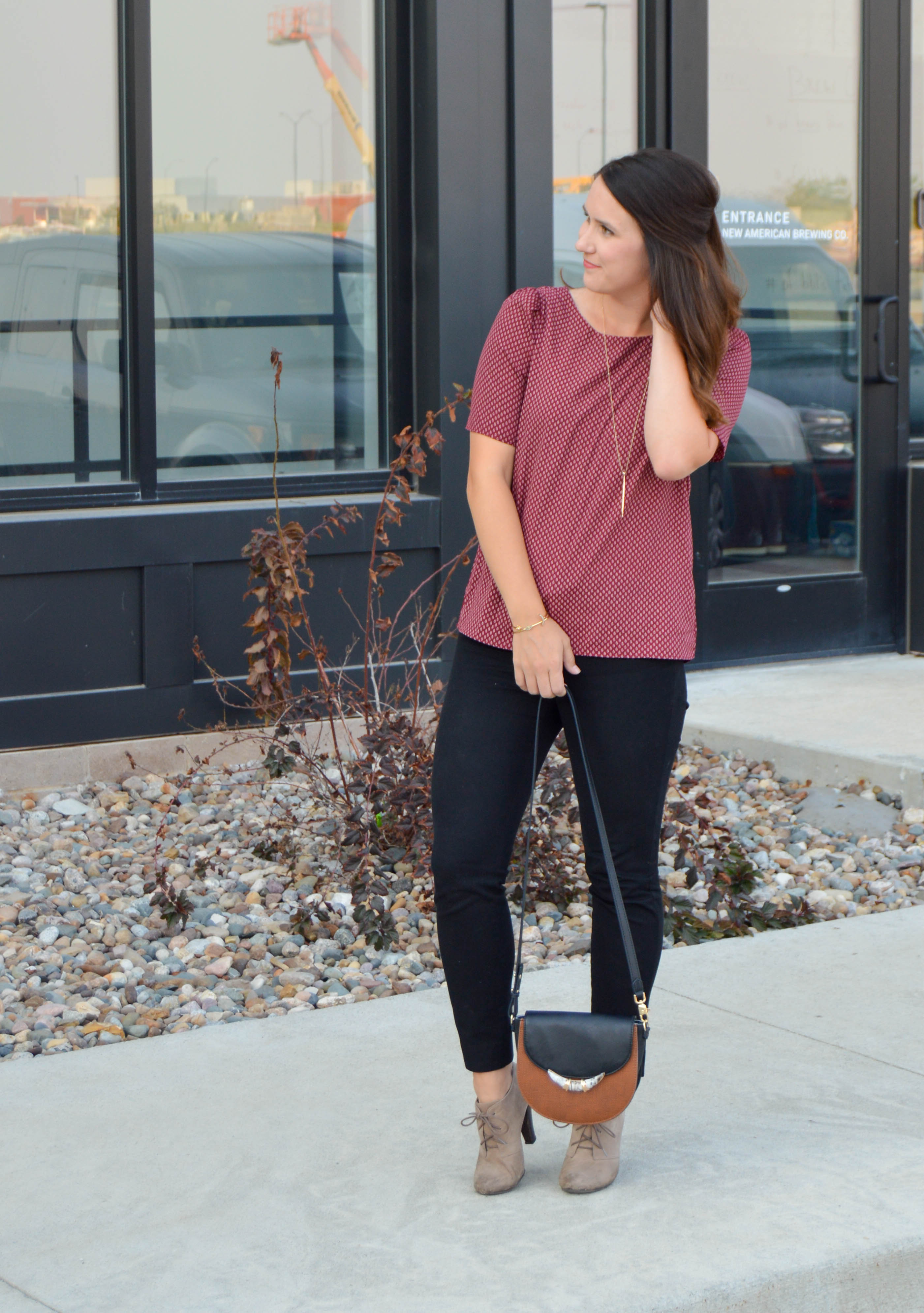 H&M burgundy printed top