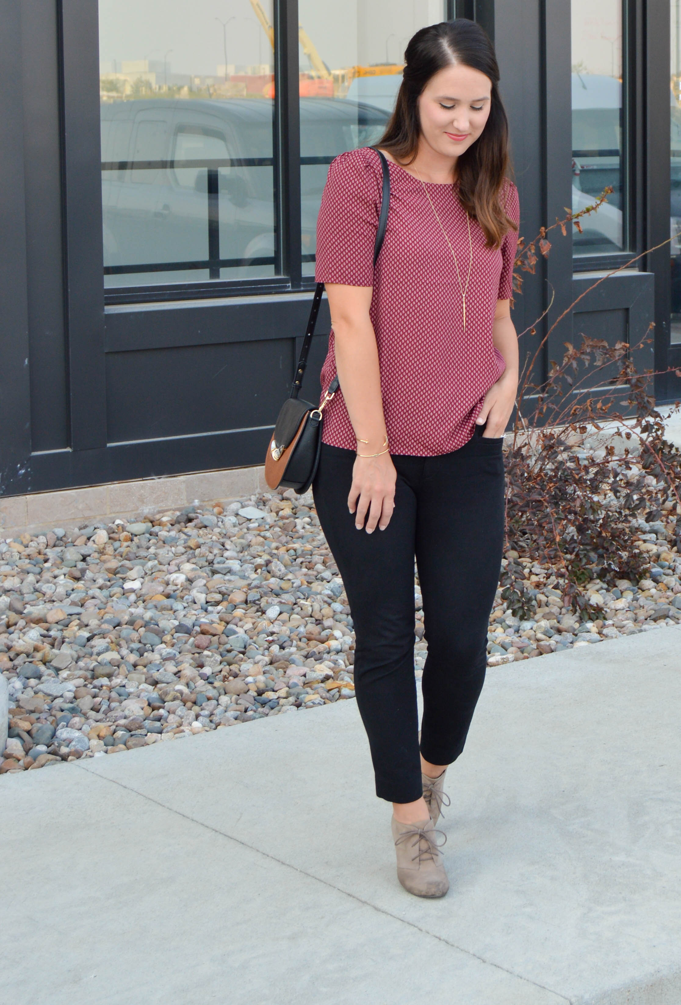 H&M burgundy printed top