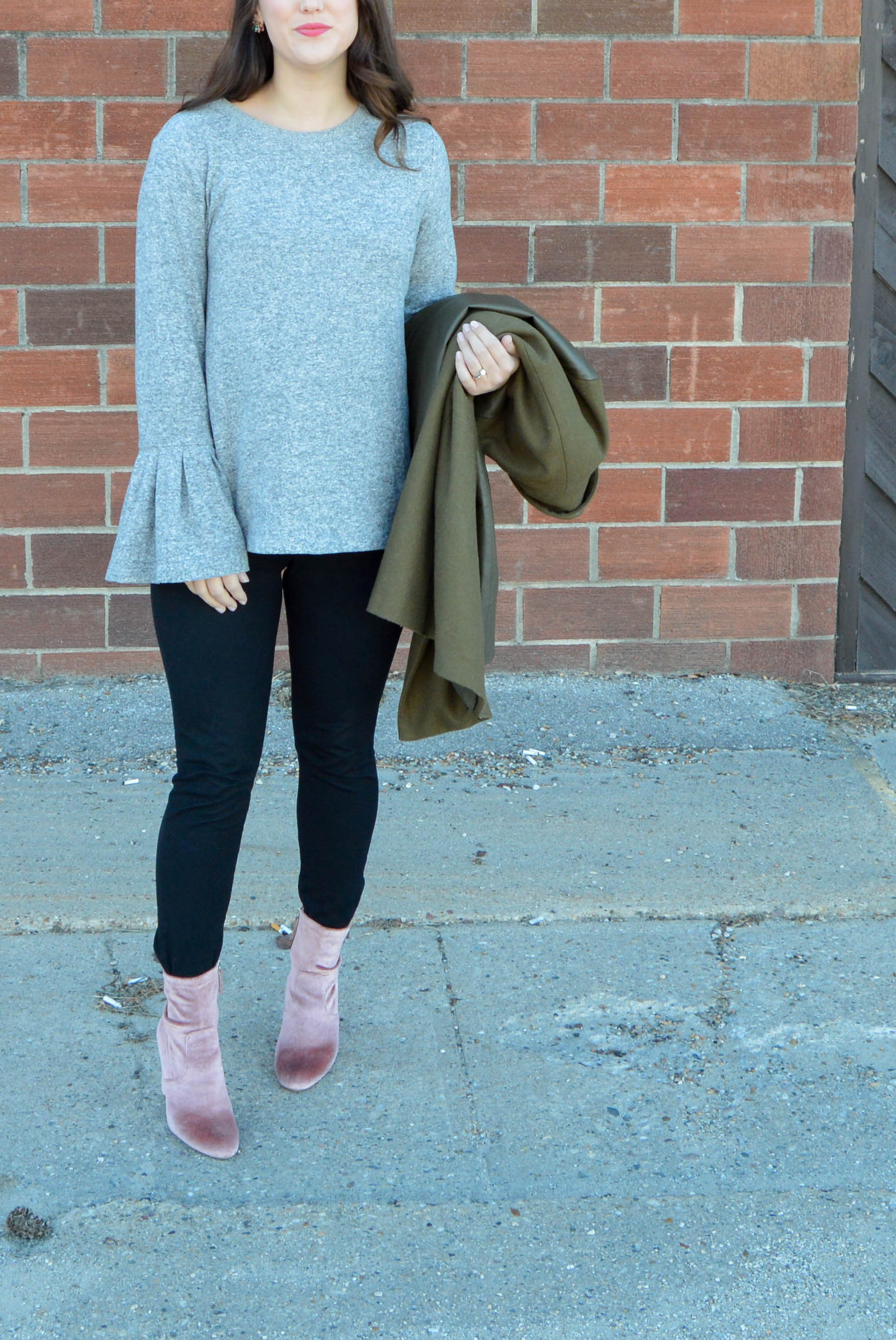 bell sleeve sweater - velvet booties