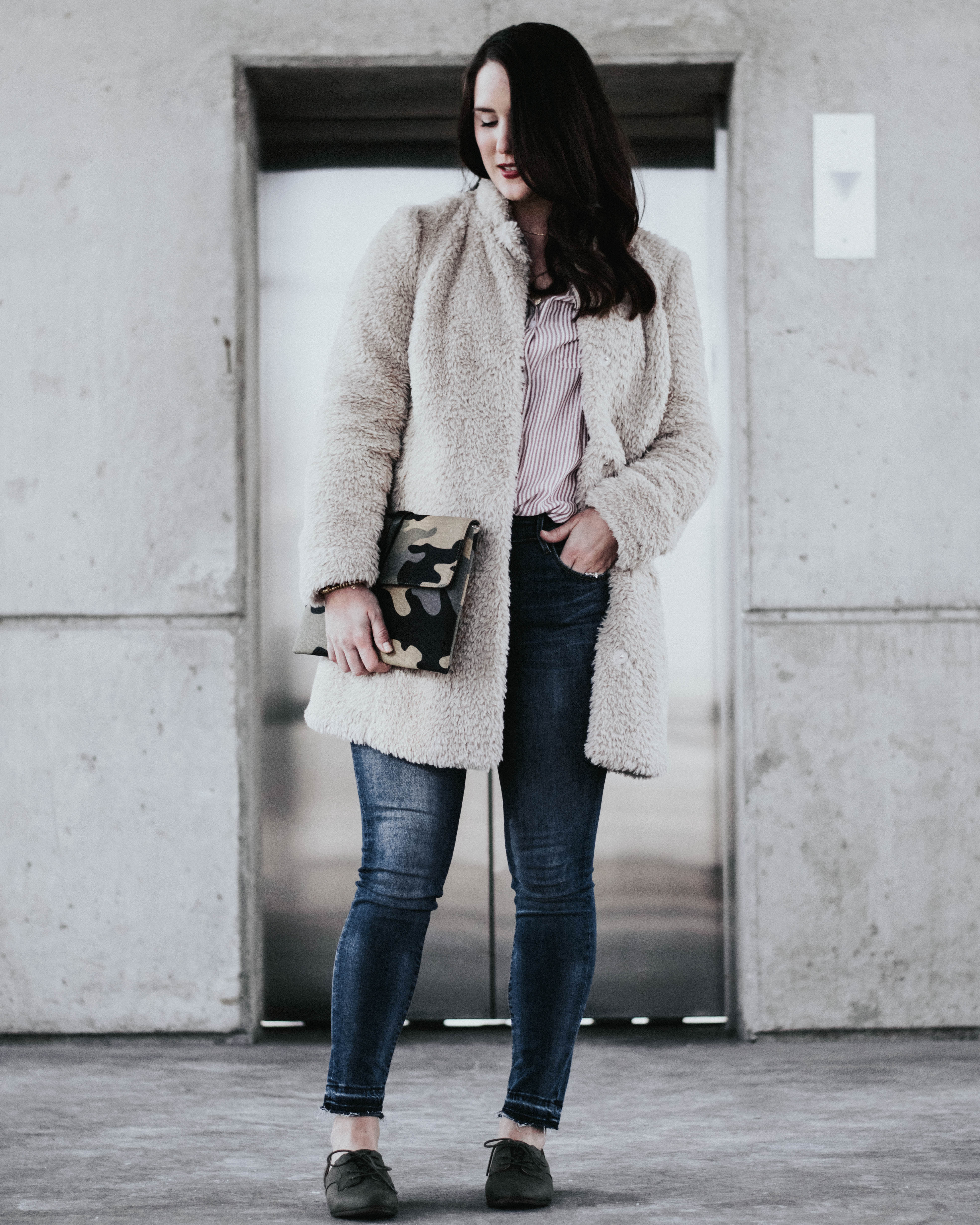 faux fur jacket - spring transition outfits