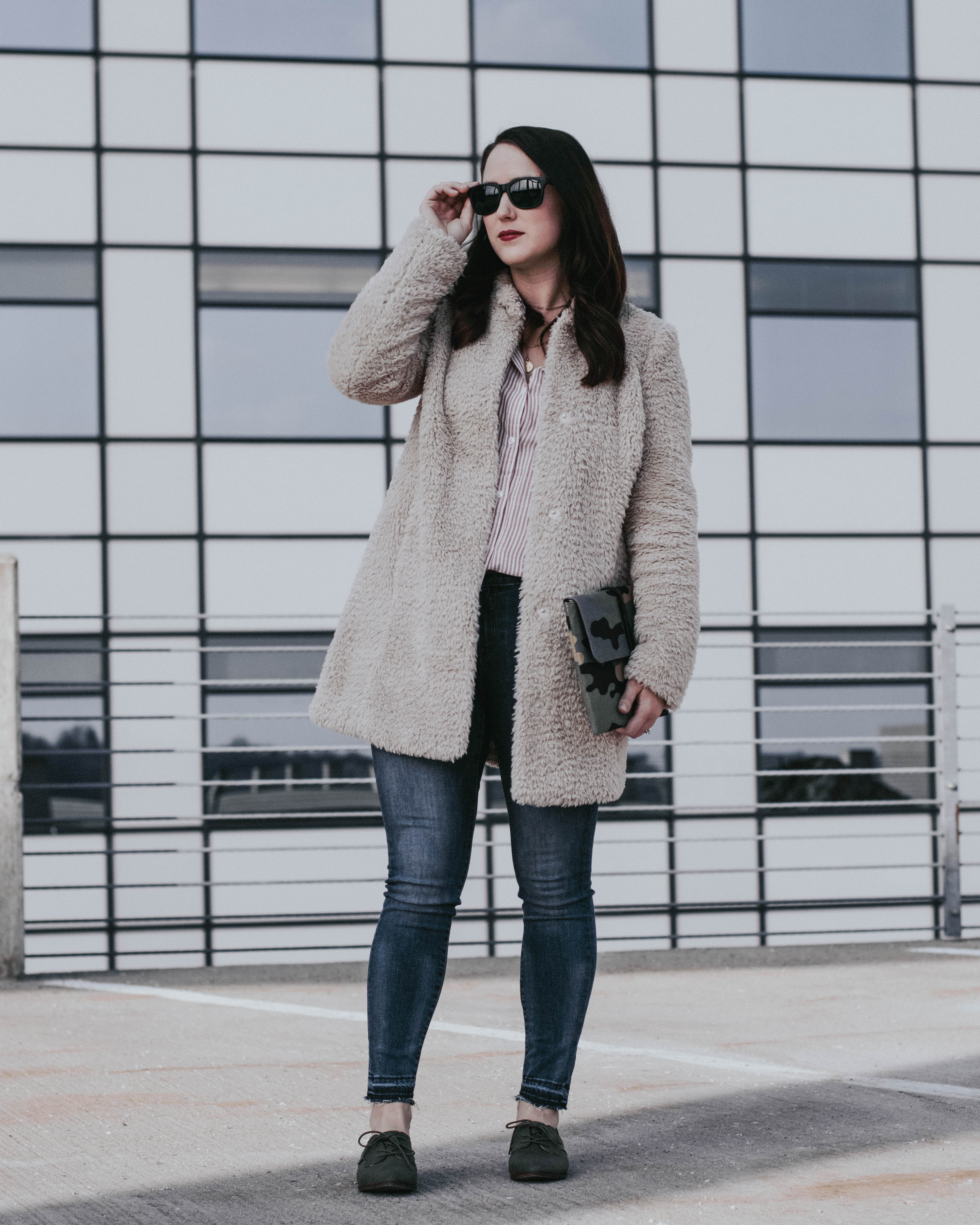 faux fur jacket - spring transition outfits